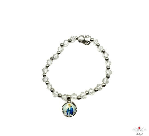 Bracciale rosario cristallo con angelo custode e resinato miracolosa