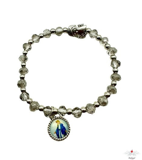 Bracciale rosario cristallo con angelo custode e resinato miracolosa